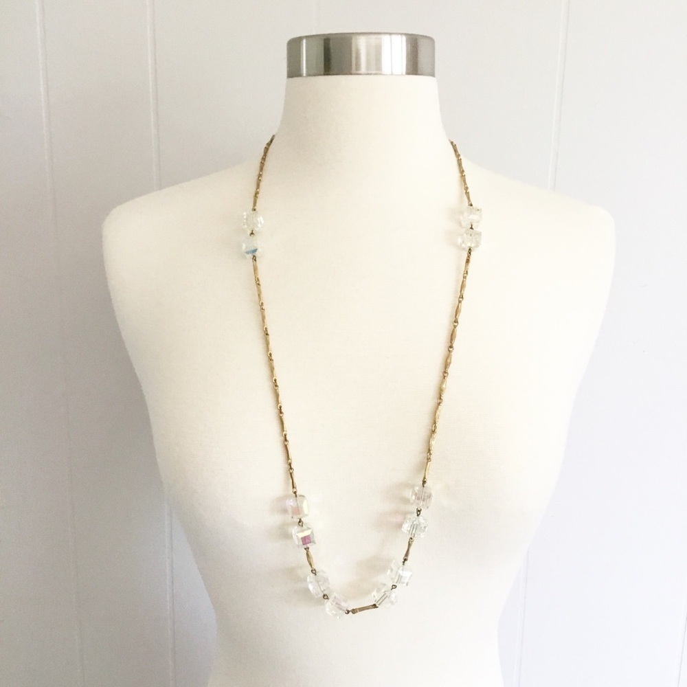 Vintage Gold Toned Iridescent Necklace Heavy